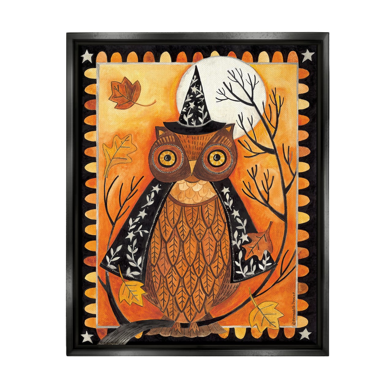 Stupell Industries Seasonal Autumn Owl Moonlit Night Framed Floater Canvas Wall Art